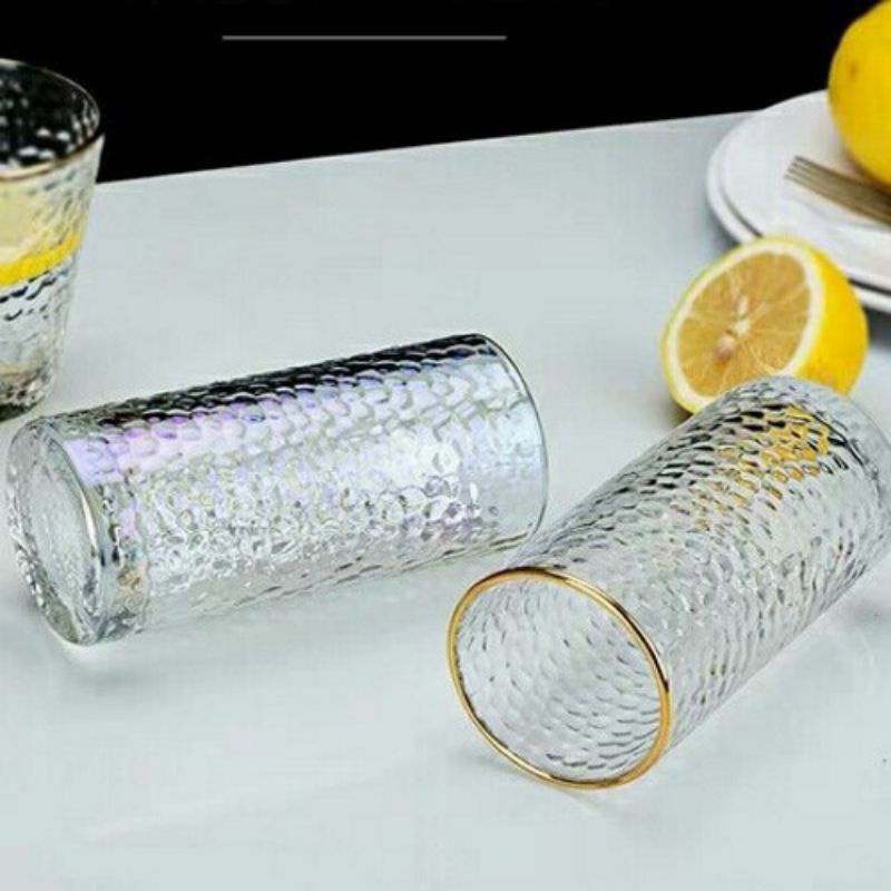 Bộ 6 cốc thủy tinh /Ly uống Bia chịu nhiệt dáng thẳng viền vàng cao cấp  sang trọng