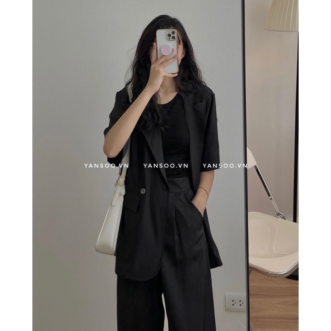 Sét vest nữ  , áo khoác blazer tay lỡ mic quần ống sớ cạp tây có khuya full size  phong cách Hàn Quốc YANSOO