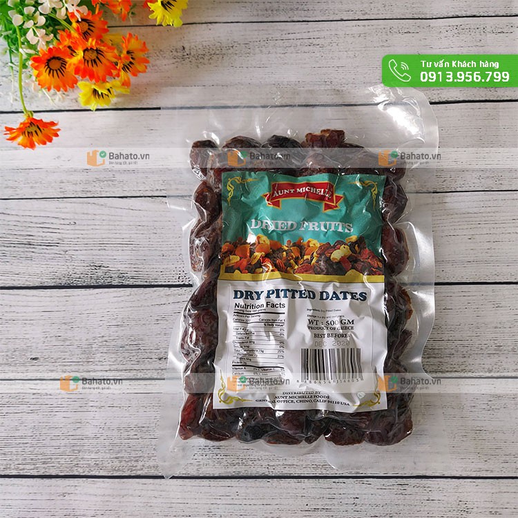 Chà là Mỹ không hạt (Dry Pitted Dates) Aunt Michelle gói 500g