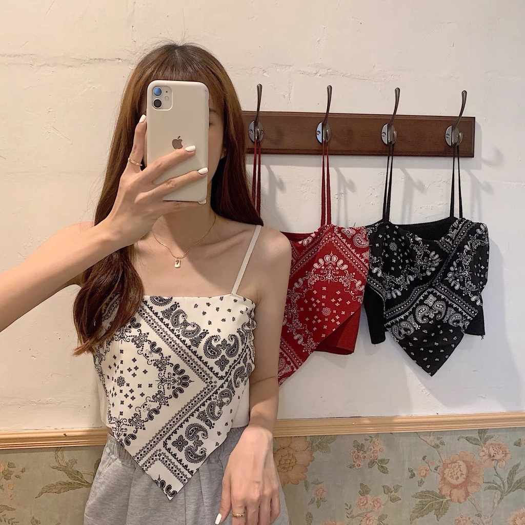 Áo 2 Dây Nữ Thổ Cẩm Họa Tiết 🦋 Áo Yếm Nữ Họa Tiết In Chất Borip 2 Màu 🦋 đen - trắng | BigBuy360 - bigbuy360.vn