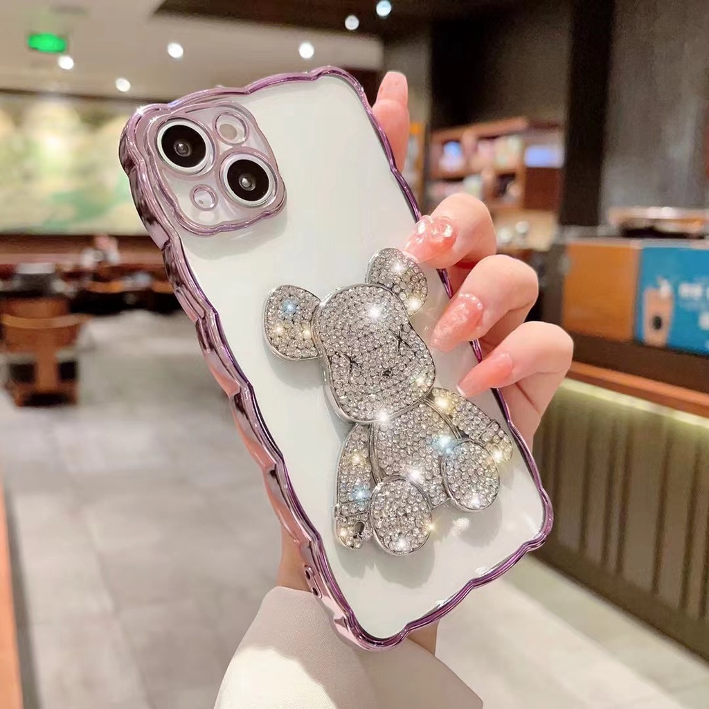 Ốp Điện Thoại TPU Mạ Điện Họa Tiết Gấu 3D Cho Iphone14 13 12 11 Pro Max Plus