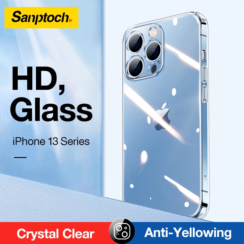 Sanptoch HD Diamond Glass Clear Case For iPhone 11 / 12 / 13 Pro Max Slim Thin Cover For iPhone 13 Mini Full Camera Lens Protector Shockproof Casing