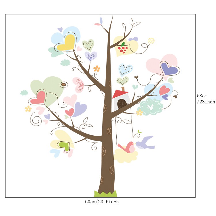 Decal dán kính cao cấp - Cây Lá Tình Yêu Sắc Màu ( 60x58cm )