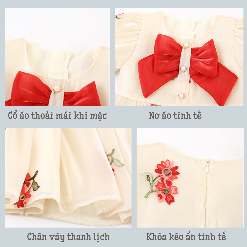 Váy Bé Gái Váy Hoa Công Chúa Nơ Ngực Chất Liệu Tơ Mềm VAY031