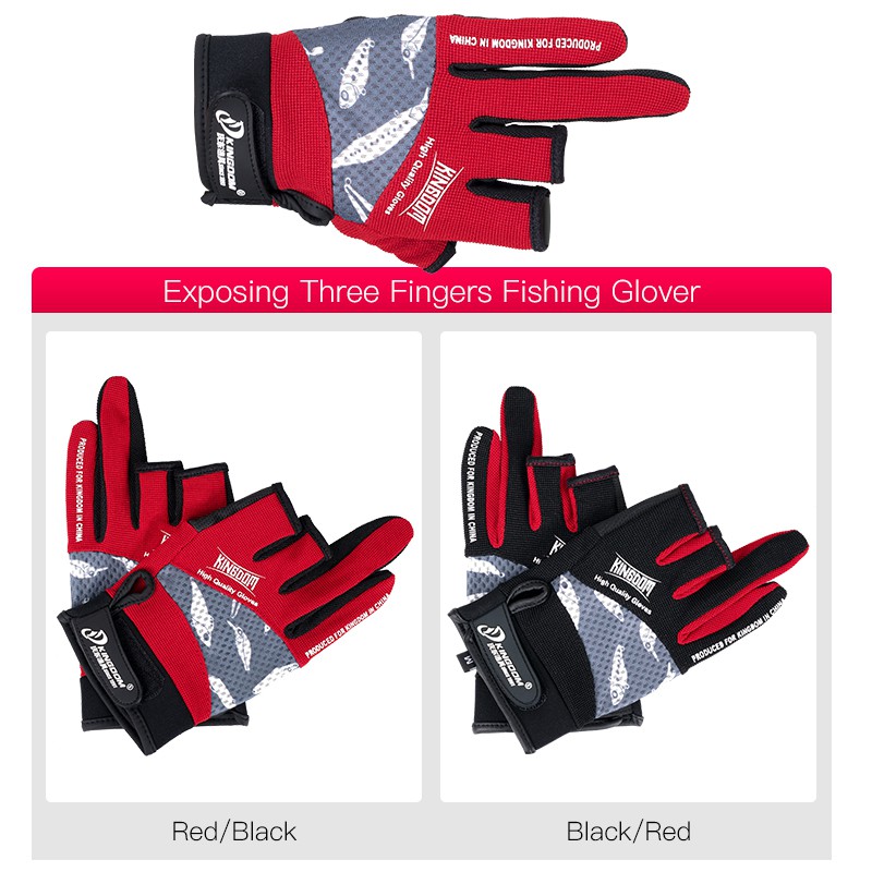 KINGDOM Găng Tay Câu Cá 3 Ngón Thoáng Khí Chống Trượt
