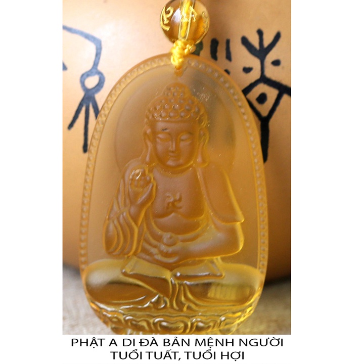 Chuỗi hạt đeo cổ mặt Phật A Di Đà màu xanh - Phật bản mệnh người tuổi Tuất, Hợi - Cầu tài lộc may mắn bình an