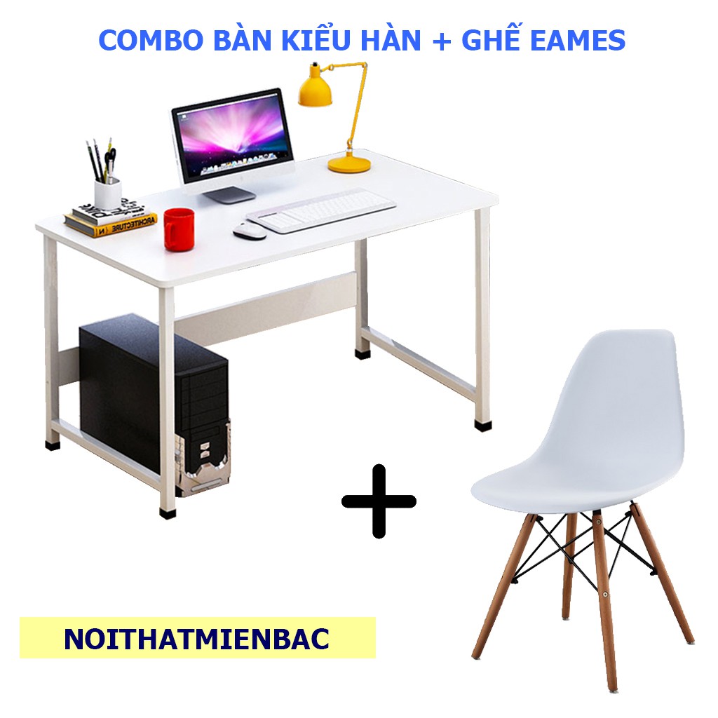 𝑩𝒐̣̂ 𝒃𝒂̀𝒏 𝒈𝒉𝒆̂́ làm việc học tập kèm ghế eames, mặt bàn bo góc và định vị lỗ bắt ốc lắp đặt dễ dàng