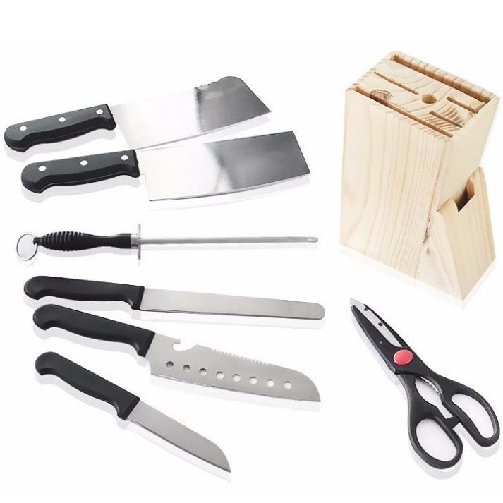 Bộ Dao Làm Bếp 7 Món Có Hộp Gỗ Đựng Dùng Cho Nhà Bếp Siêu Tiện Dụng, Chất Liệu Thép Không Gỉ