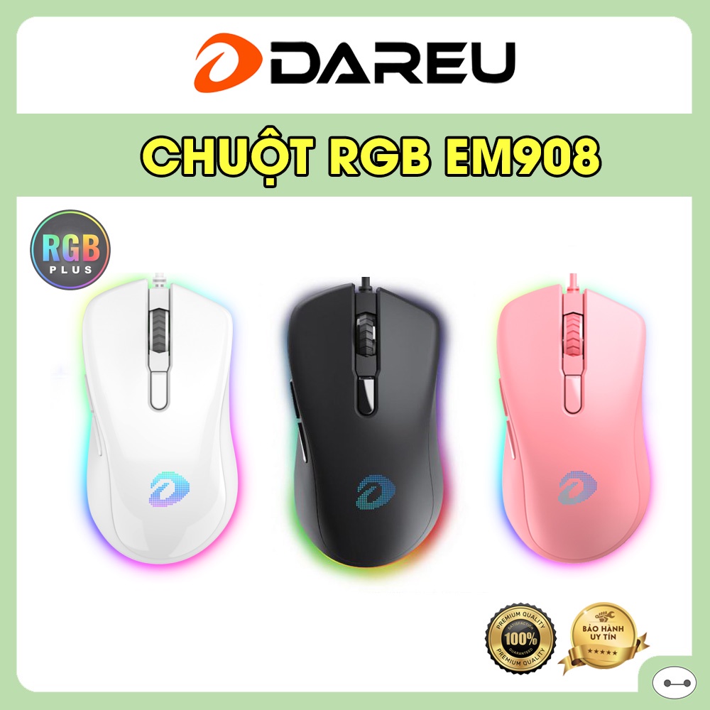 CHUỘT GAMING DAREU EM908 LED RGB ĐEN / HỒNG / TRẮNG