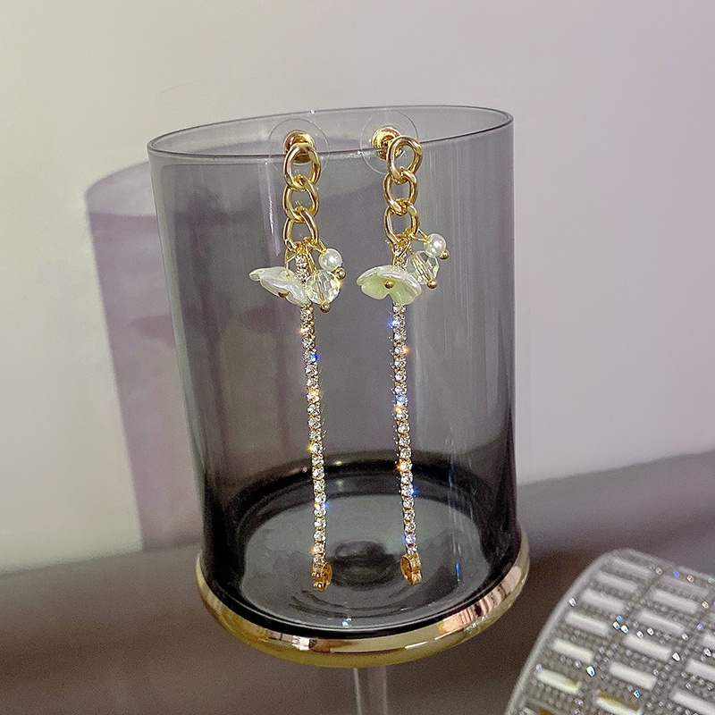 Khuyên Tai Chuỗi Đính Hạt Ngọc Trai Hình Hoa Phong Cách Hàn Quốc