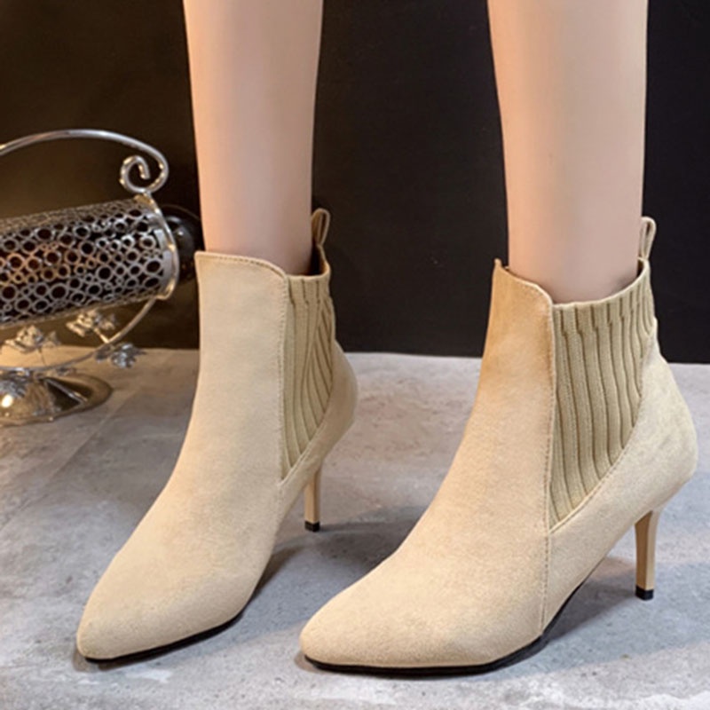 IELGY Giày Boot Cao Gót Mũi Nhọn Thời Trang Sành Điệu Cho Nữ