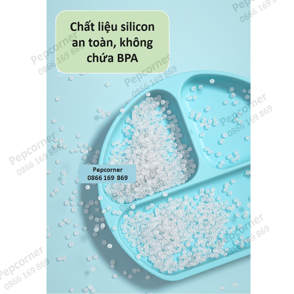 Khay ăn dặm silicon đế hút dính 3 ngăn kèm ống hút cho bé