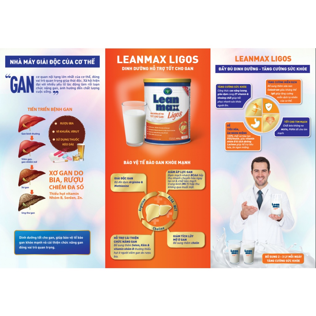 Sữa bột LeanMax Ligos hộp 400g - 900g hỗ trợ bảo vệ tế bào gan