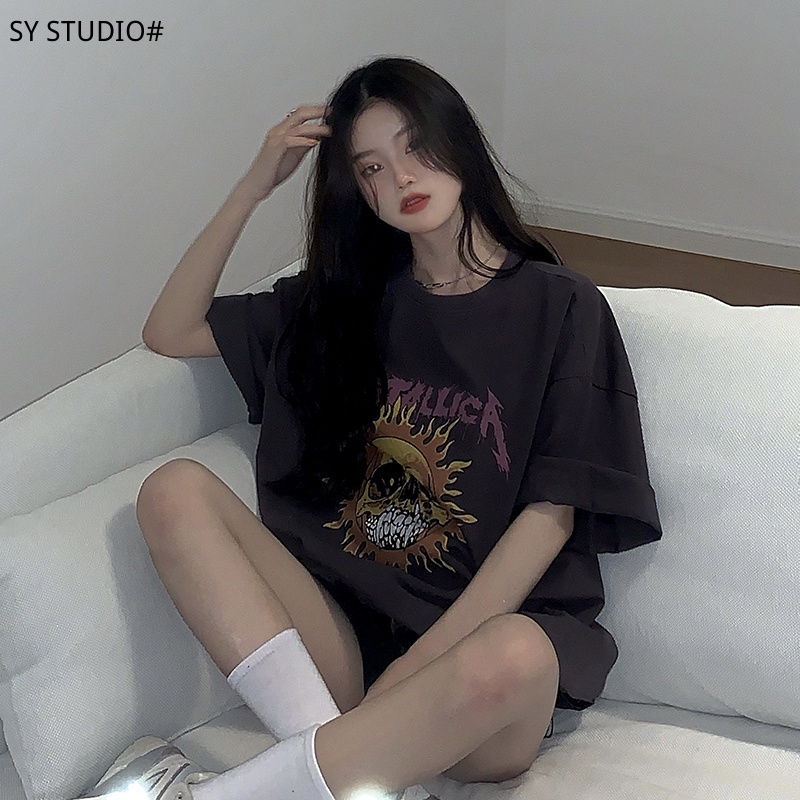 Áo thun SUXI tay ngắn cổ tròn dáng rộng phong cách thời trang Hàn Quốc