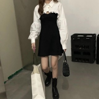 (Kèm ảnh thật) Set váy dây phối áo croptop sơ mi cool ngầu ulzzang