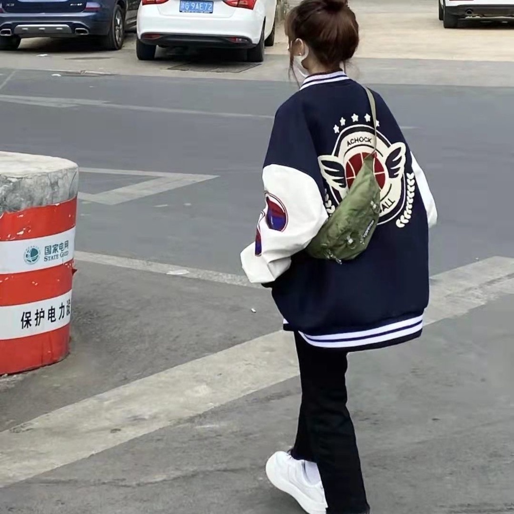 Áo Khoác Bóng Chày Dài Tay Thời Trang Hip hop Đường Phố Mỹ Cổ Điển Chất Lượng Cao