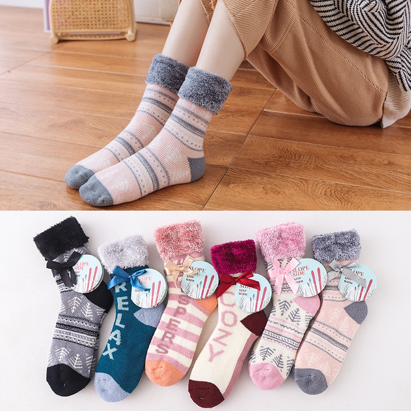 Vớ Lông Cừu Mềm Mại Dày Dặn Giữ Ấm Mùa Đông Cho Nữ