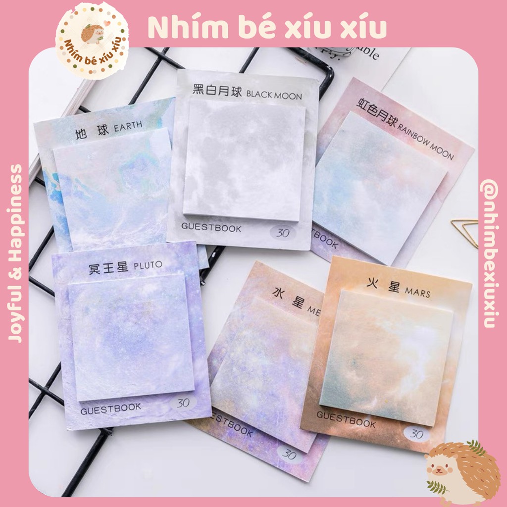 Giấy ghi chú/sticky note chủ đề thiên hà/galaxy/các hành tinh (30 tờ)
