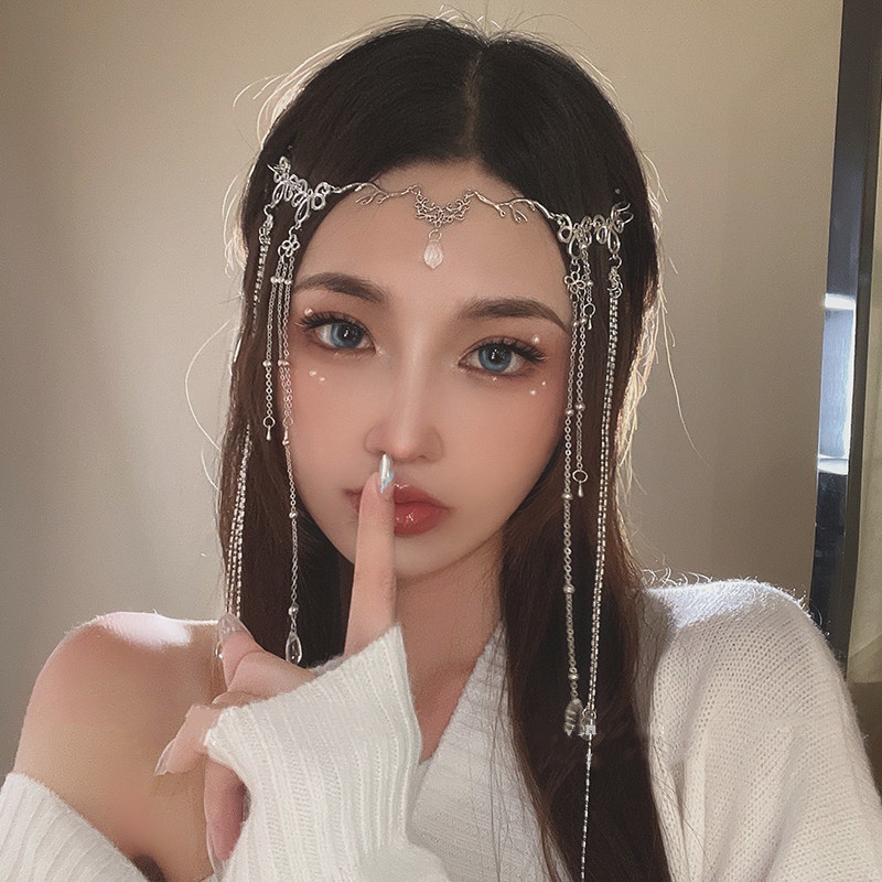 Băng Đô Cài Tóc Đính Đá Pha Lê Lấp Lánh Phong Cách Trung Hoa Dễ Thương Cho Nữ