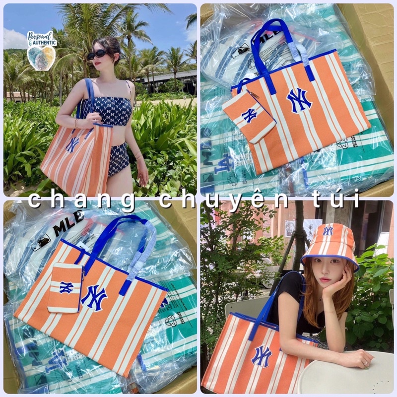 [Full TaG code] Túi Tote Mlb chữ nhật kẻ sọc thời trang kèm ví hàng đẹp (clip và ảnh thật)