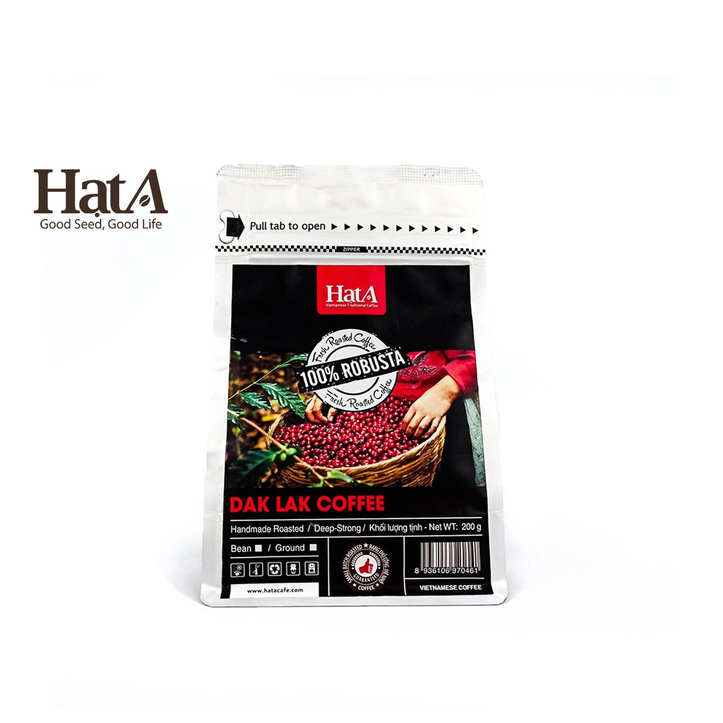 Cà Phê Rang Xay - Nguyên Chất -  Mộc Đắc Lắc Hạt A Cafe 100% hạt Robusta hương vị đậm đà 200gr - Tặng Phin Free