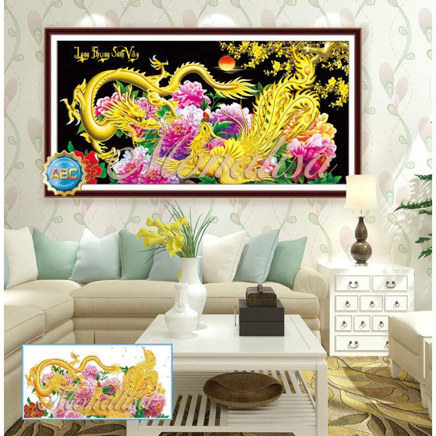 Tranh Đính Đá Tranh đính đá Long Phụng Sum Vầy KT:160x75cm