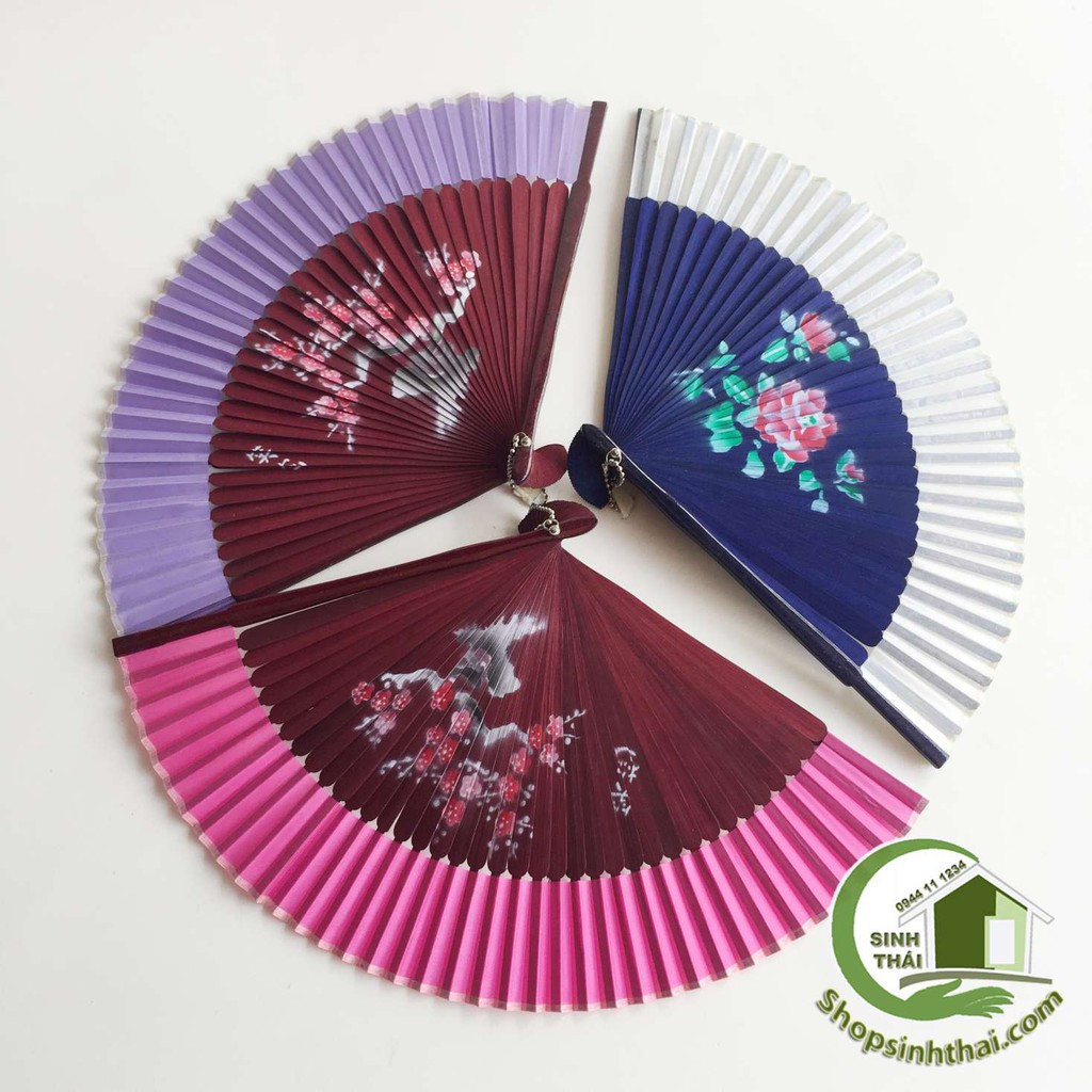 Quạt vải lụa in hoa 3D - quạt dài 21cm - loại dày tốt - giao màu ngẫu nhiên