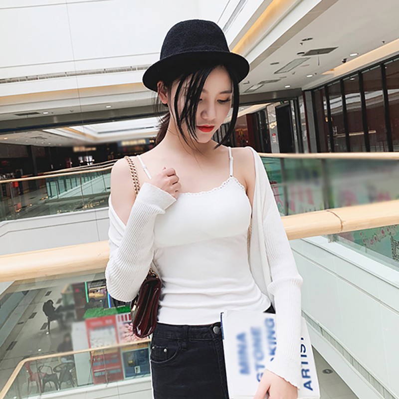 Áo tank top có mút đệm ngực phối ren quyến rũ cho nữ