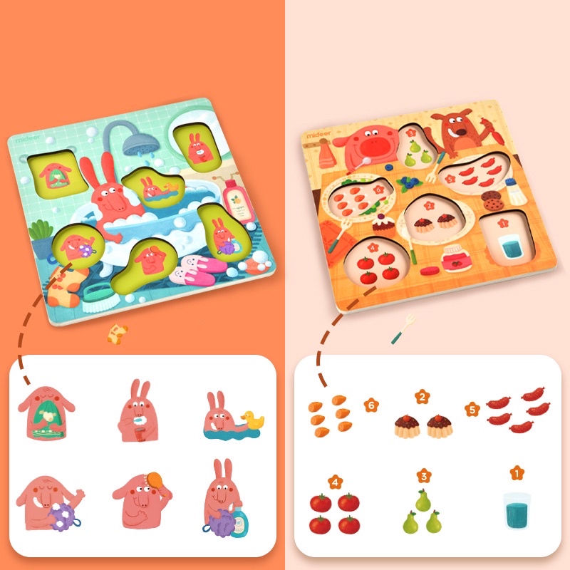 Bảng ghép hình chữ cái, số , đồ vật và thức ăn nam châm  Mideer wooden peg puzzles bảng ghép hình núm gỗ cao cấp Cho Bé