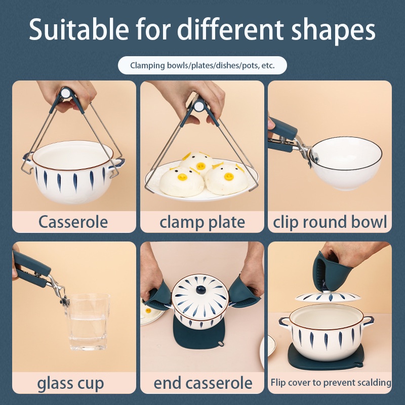 Bộ Dụng Cụ Kẹp Chén Dĩa Chống Nóng Bằng Thép Không Gỉ Và Silicone 5 Trong 1 Tiện Lợi