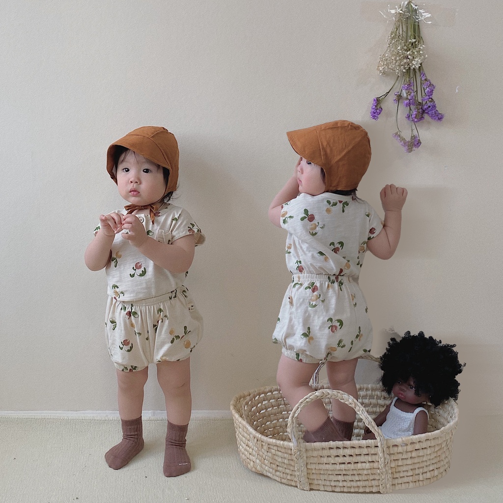 Set Áo Thun Tay Ngắn Phối Quần Short Vải Cotton Thời Trang Hè Cá Tính Dành Cho Bé