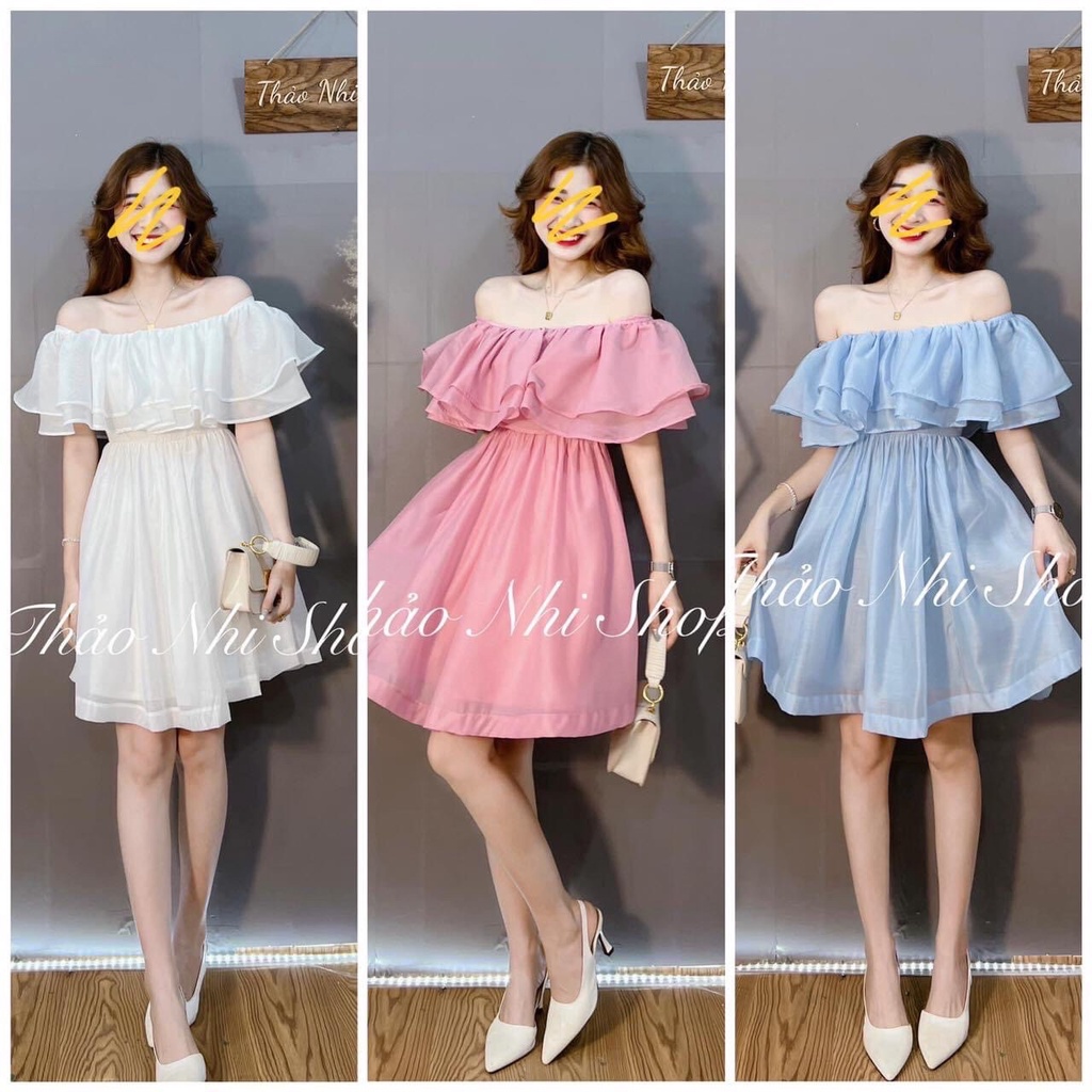 Đầm nữ váy nữ thiết kế đẹp Rossy Fashion, Đầm bẹt vai bèo tầng phồng 3 màu - SR200 #6