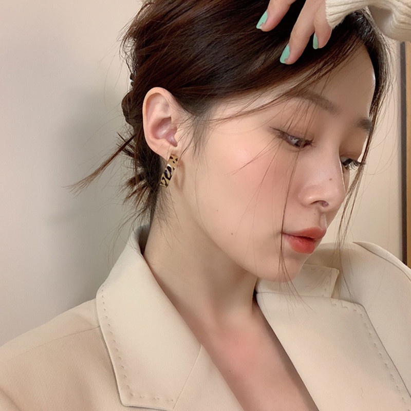 Bông Tai Hình Học Họa Tiết Da Báo Màu Nâu Phong Cách Hàn Quốc Thời Trang Mới 2022