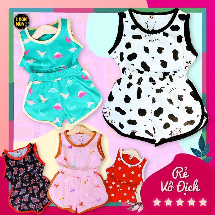 🎁Bộ Ba Lỗ Thun Mát Cho Bé Gái-Shop Bốn Mùa