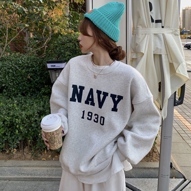 Áo sweater nữ tay dài in chữ phong cách Hàn Quốc