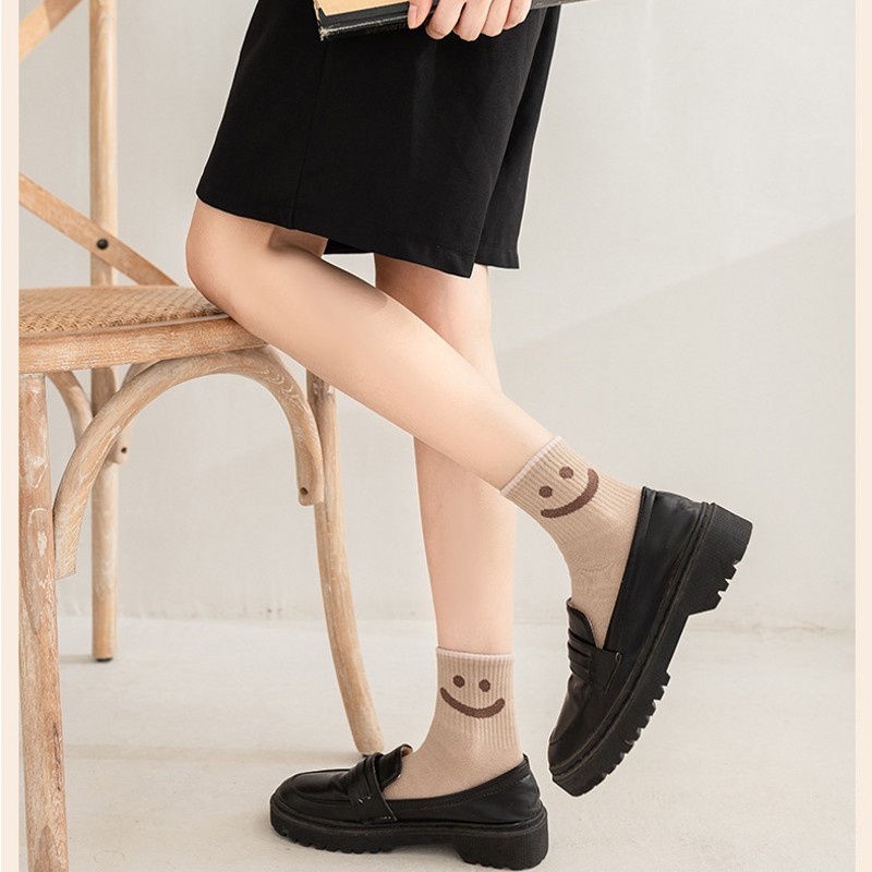 Vớ Cotton Mềm Thoáng Khí In Họa Tiết Mặt Cười Dễ Thương Phong Cách Hàn Quốc Cho Nữ