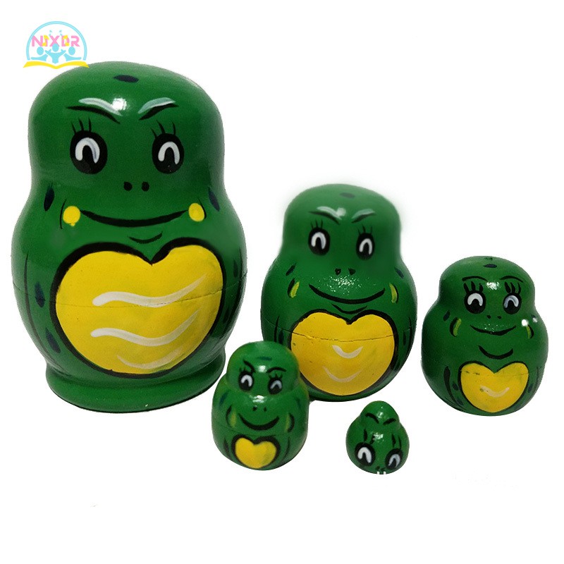 Búp Bê Nga Matryoshka 5 Lớp Bằng Gỗ Vẽ Tay Hình Động Vật Trang Trí Nhà Cửa