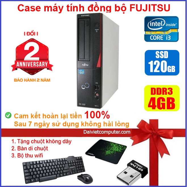 Case máy tính để bàn đồng bộ Fujitsu CPU i3 2100 - RAM 4GB - SSD 240GB - SSD 120GB - HDD 500GB