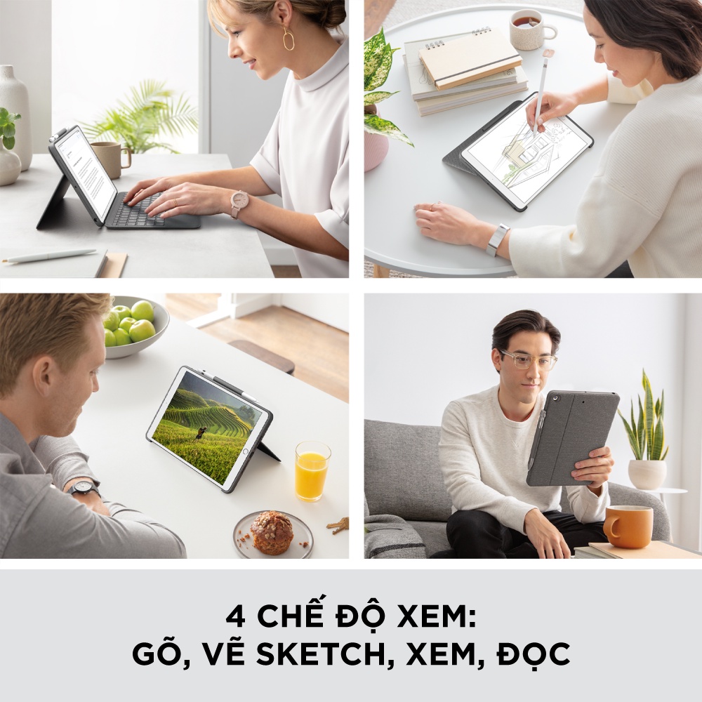 Bao da kèm bàn phím Logitech Combo Touch dành cho iPad Gen 7 và Gen 8