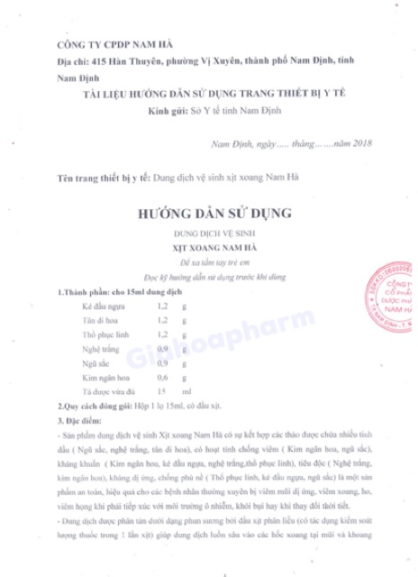 Dung dịch vệ sinh mũi, họng - Xịt xoang Nam Hà