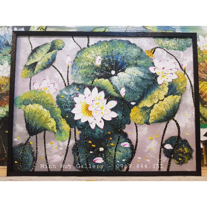 TRANH SƠN DẦU HOA SEN - TRANG TRÍ PHÒNG KHÁCH (85 × 65 cm) - Minh Huy Gallery