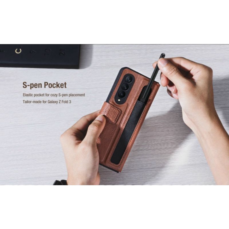 Bao da Samsung Z Fold 3 hãng Nillkin Aoge phong cách sang trọng cao cấp kèm khe cắm bút