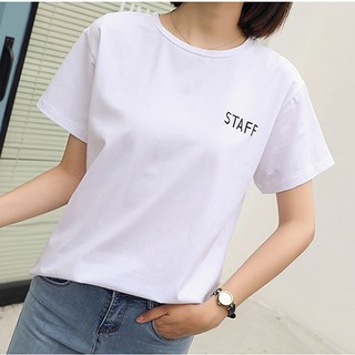 Áo Thun Nữ Tay Ngắn Màu Trắng In Logo Staff DLX