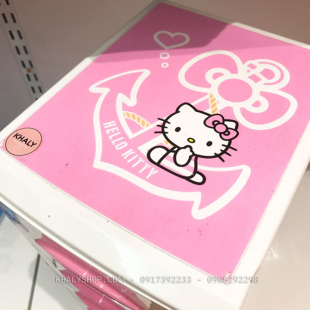 Tủ nhựa mini 5 tầng hình Hello Kitty màu trắng hồng siêu xinh cho bé gái, bạn nữ - TUNHUAKT5T - (18.5x24x37cm)