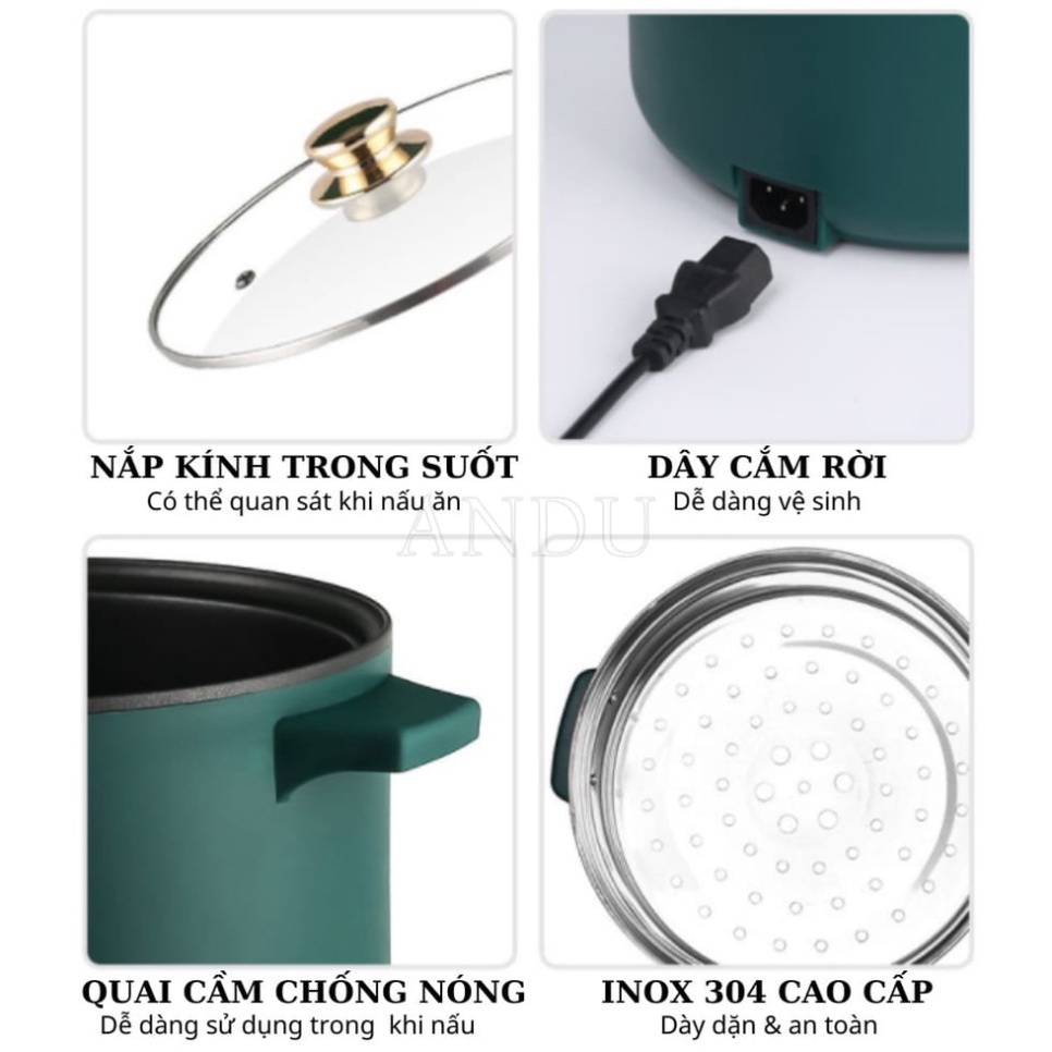 Nồi Lẩu Điện Đa Năng Chống Dính Electric cooker pot, Nồi Lẩu Gia Đình Vân Đá Shanban 28cm Kèm Hấp Inox Cao Cấp