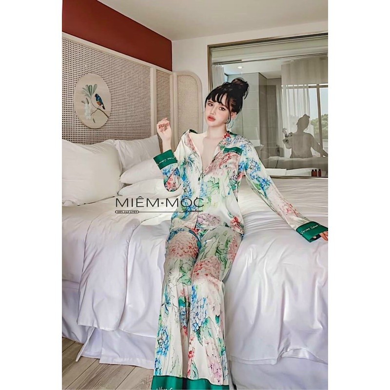 Đồ Bộ Mặc Nhà Pijama Nữ Dài Tay Cao Cấp - Đồ Ngủ Lụa Quảng Châu TN