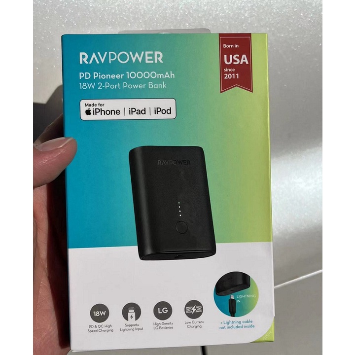 Pin Sạc Dự Phòng Siêu Nhỏ Gọn RAVPOWER Đạt Chứng Nhận MFI Của Apple - Sạc Nhanh 18W- 2 Cổng Sạc-Hàng Chính Hãng- BH 12 .