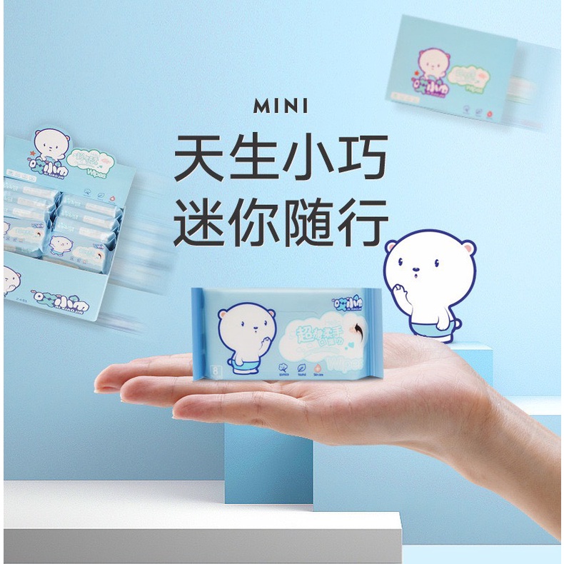 COMBO 24 gói khăn giấy ướt mini cho mặt gói nhỏ bỏ túi tiện lợi 1 gói 8 miếng HILL STORE