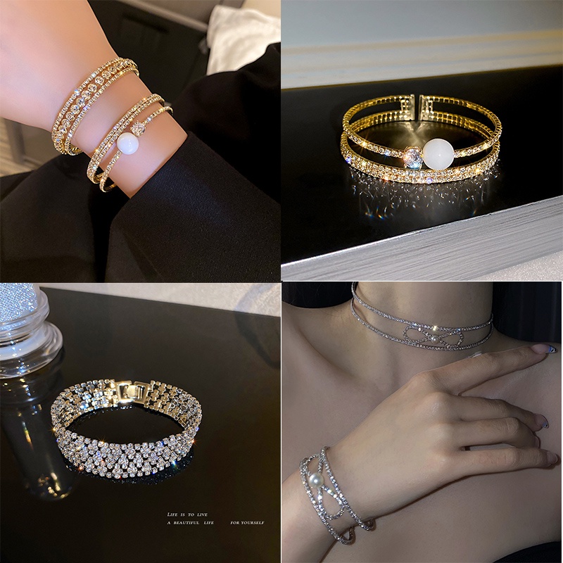 Vòng Đeo Tay Hở Đính Kim Cương Siêu Lấp Lánh Sang Trọng Thời Trang Cho Nữ