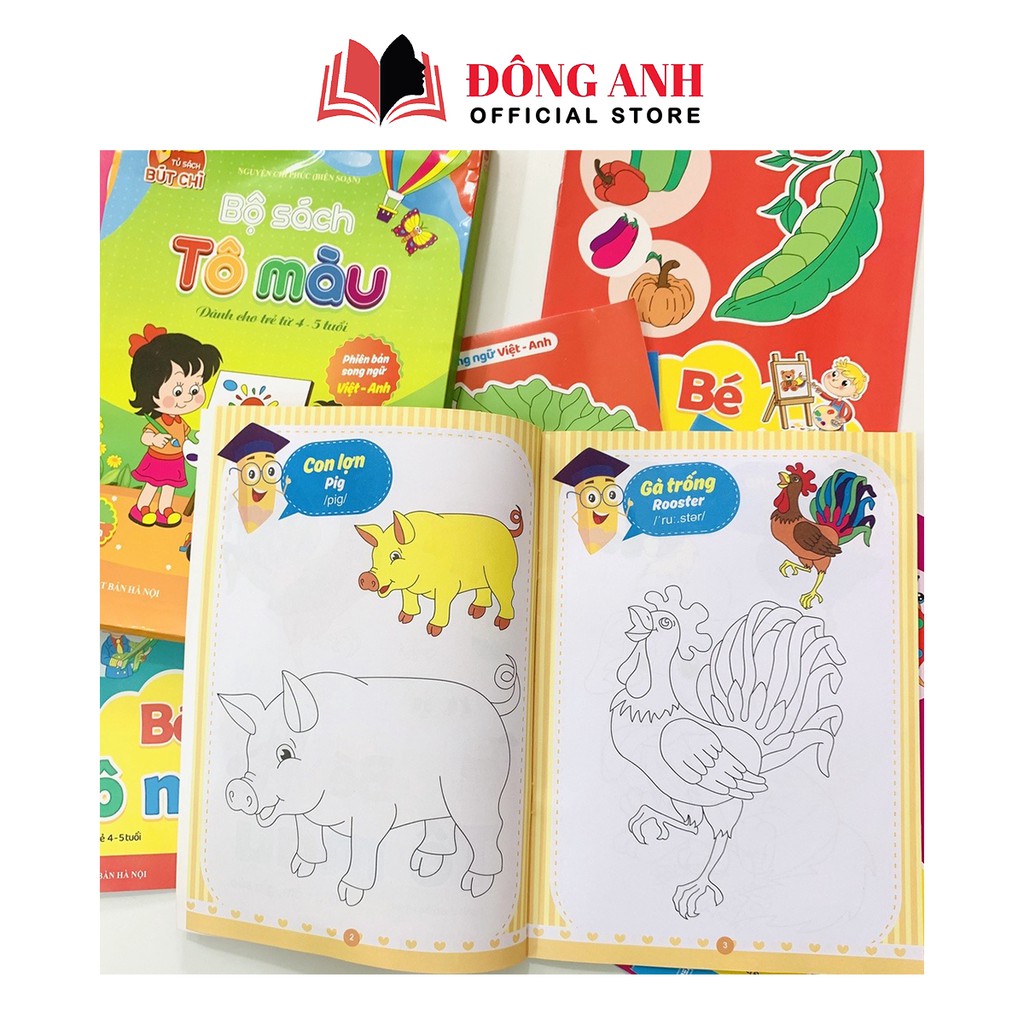 Sách - Bộ Sách Tô Màu 8 cuốn song ngữ Việt-Anh cho trẻ từ 4-5 tuổi